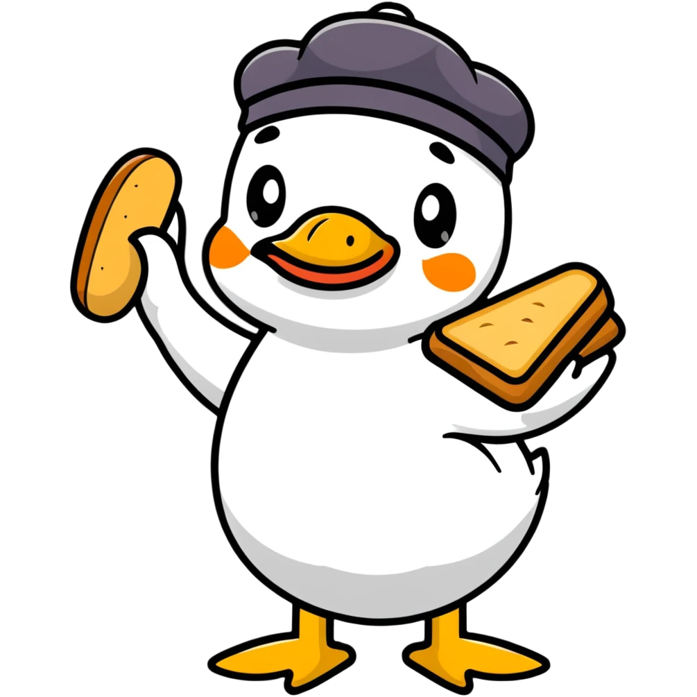 duck wearing bread as a hat emoji