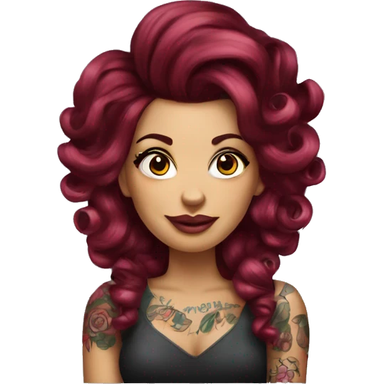 Beautiful tattooed  burgundy long haired woman with curlers in her hair emoji
