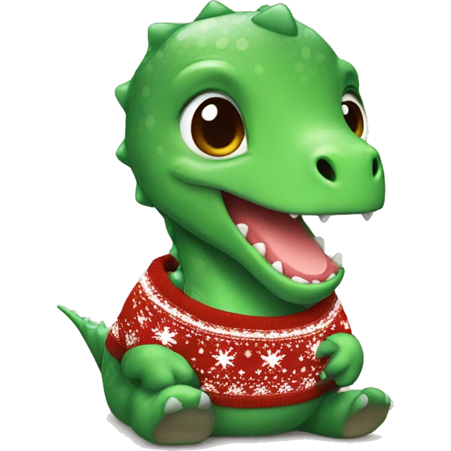 Cute baby dinosaur in a christmas sweater emoji