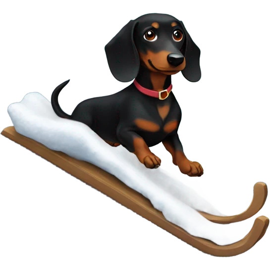Black dachshund sledding down a mountain emoji
