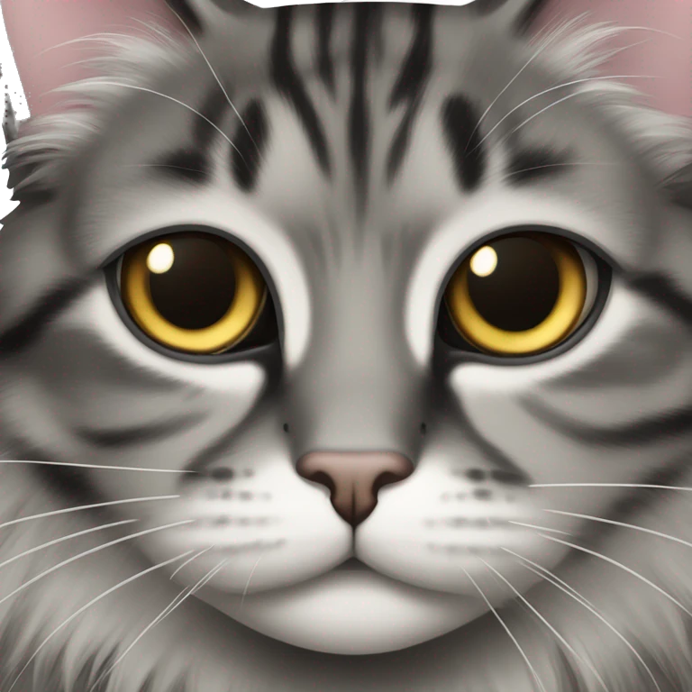 domestic long haired black and grey tabby cat slanted eyes emoji