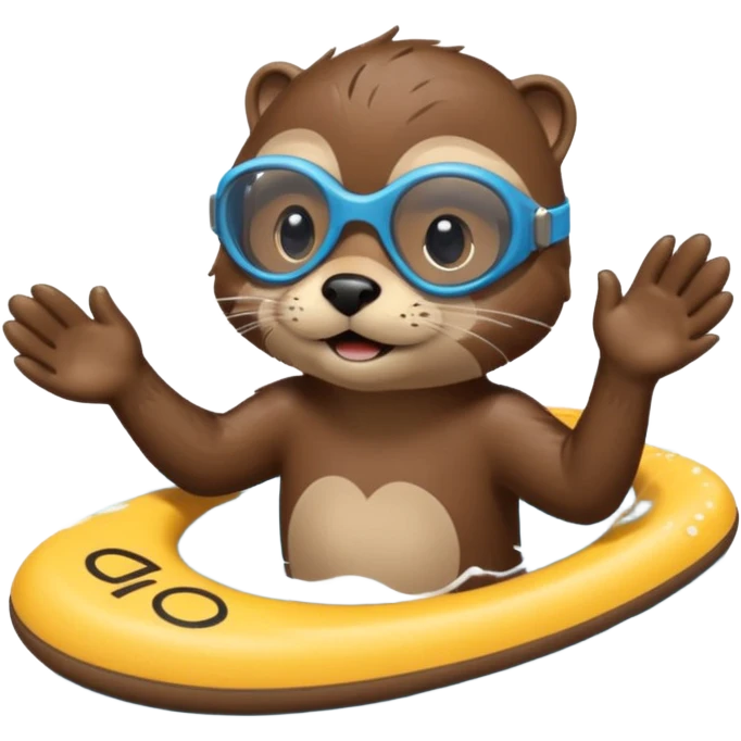A sleek otter swimmer wearing goggles, splashing through the pool with tiny floating kickboard. emoji