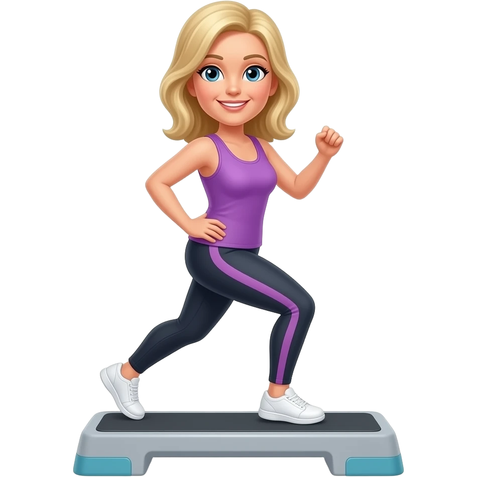 50 year old long blonde hair woman doing step aerobics emoji
