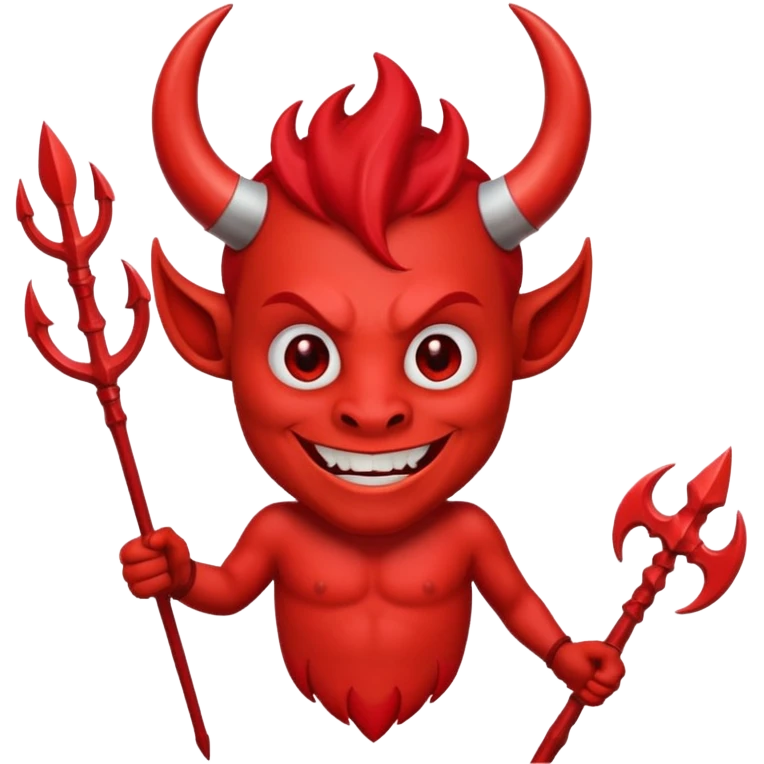 Red devil with horns and trident, grinning mischievous emoji