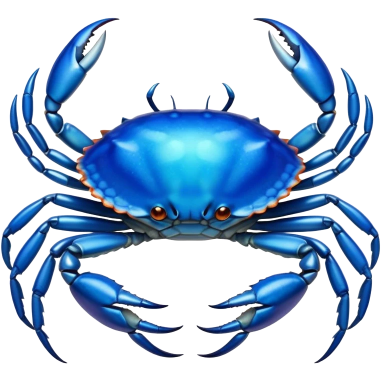 Cinematic Noble Blue Crab Portrait Emoji, Poised and commanding, with a sturdy, angular build and a brilliantly iridescent blue exoskeleton accented by robust, gleaming claws, deep-set piercing eyes, Simplified yet sharp and sophisticated features, highly detailed, glowing with a cool, oceanic glow, high shine, intelligent and resilient, stylized with an air of marine authority, focused and attentive, soft glowing outline, capturing the essence of a watchful and confident blue crab that feels as though it could scuttle out of the screen with effortless authority! emoji