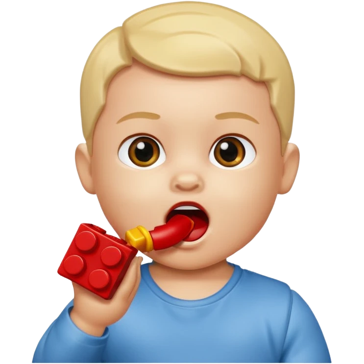 bebe com peça de lego na boca emoji