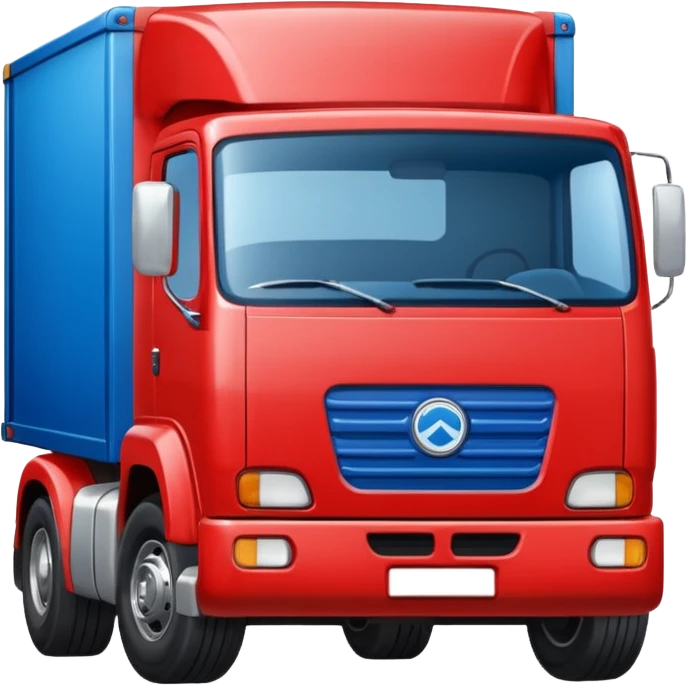 red truck with a blue plate showing white "TIR" on the front. No brand logos emoji