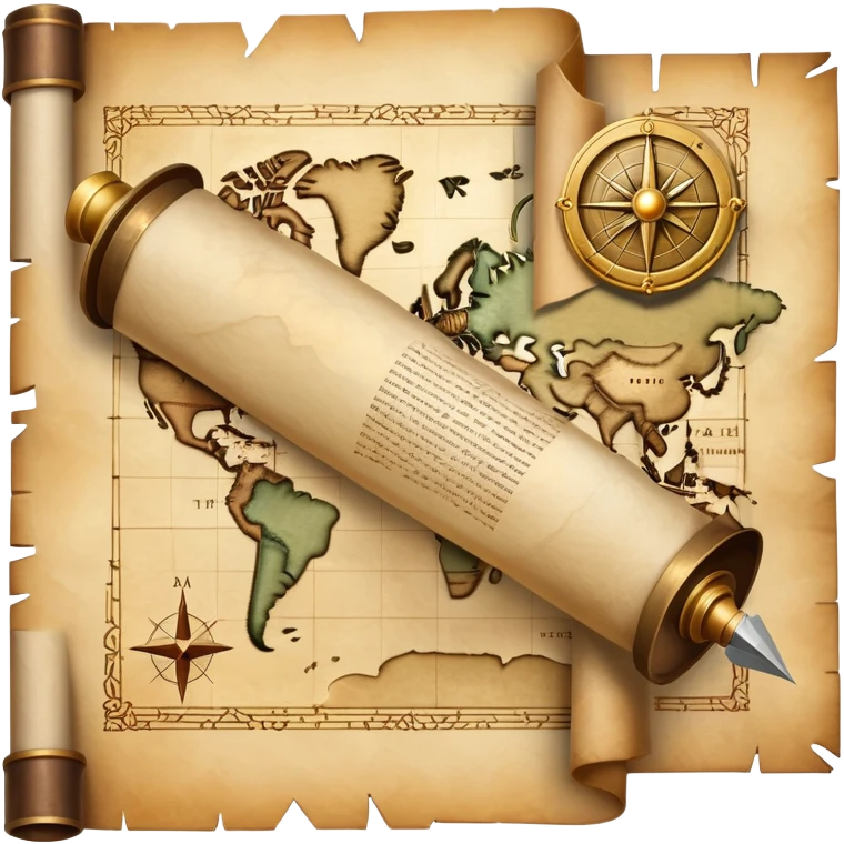 An icon featuring an ancient scroll, a quill, and a historical artifact like a shield or coin. The design includes a backdrop of old maps and timelines, symbolizing the study of past events and civilizations. Transparent background highlights the exploration of history. emoji