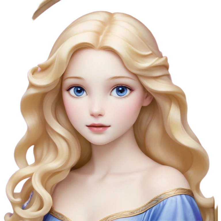Cinematic Realistic Sleeping Beauty (Aurora) Portrait, with porcelain-like skin featuring a natural rosy flush, illuminated by soft lighting that highlights the gentle contours of her face. Her golden blonde hair flows in soft, detailed waves with subtle highlights that shimmer in the light. Her deep violet-blue eyes radiate warmth and innocence, framed by arched brows and long lashes. With a soft, serene smile, she holds a delicate rose gently in one hand, her other hand resting lightly by her side. She is dressed in her classic pink gown, the fabric rich in texture with delicate folds that catch the light. A golden crown rests atop her head, gleaming with royal refinement. The portrait captures a soft, glowing aura, blending realism with an ethereal sense of beauty and timeless enchantment. emoji