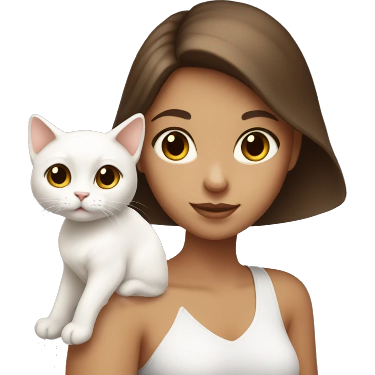White tanned girl with brown hair holding a White cat  emoji
