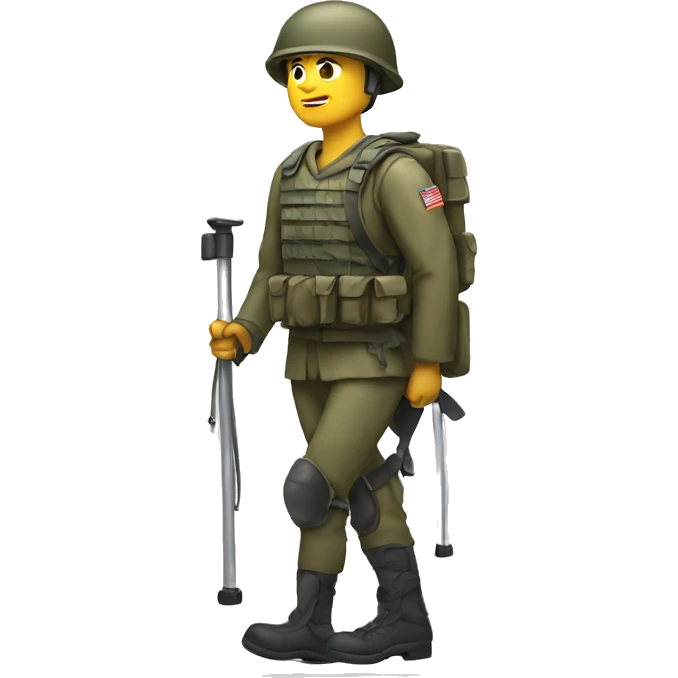 a soldier with bad legs on crutches emoji