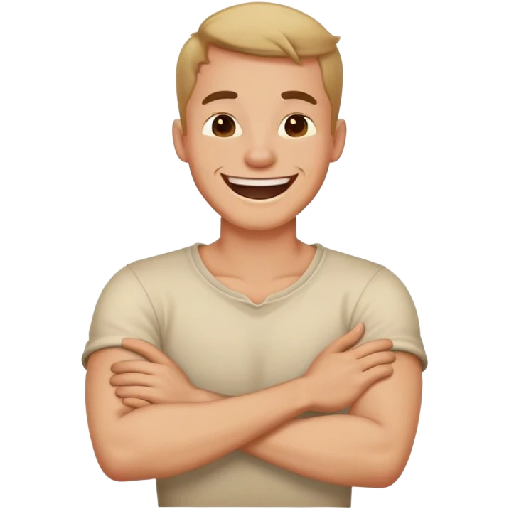 guy crossed arms holding neck laughing emoji
