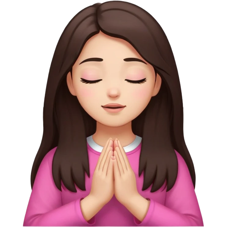 Girl long dark brown hair light medium skin worship God hands lifted eyes closed  pink emoji