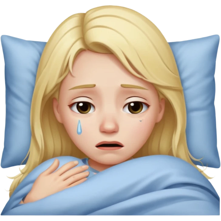 Девушка со светлыми волосами лежит в кровати грустная плачет emoji