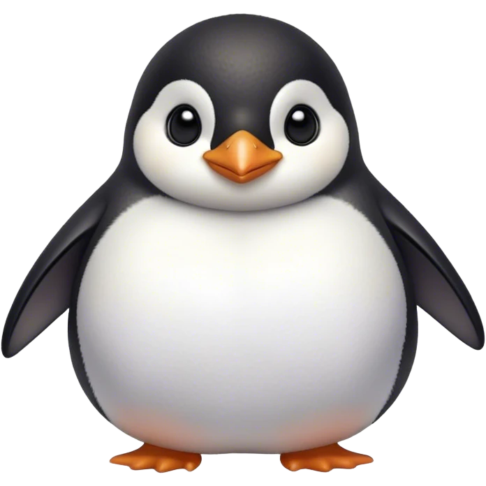 Cinematic chubby penguin, round fluffy body, tiny beak and feet, soft glowing feathers, gentle happy eyes, slightly tilted head, warm and irresistibly cute. emoji