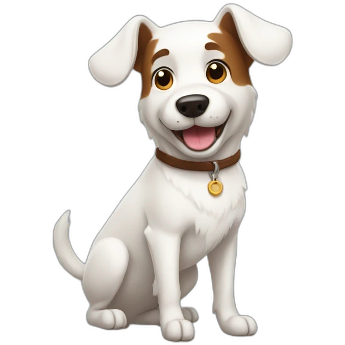 cartoon white dog, with one brown ear and one leg up emote emoji