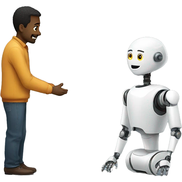 man is talking with robot emoji