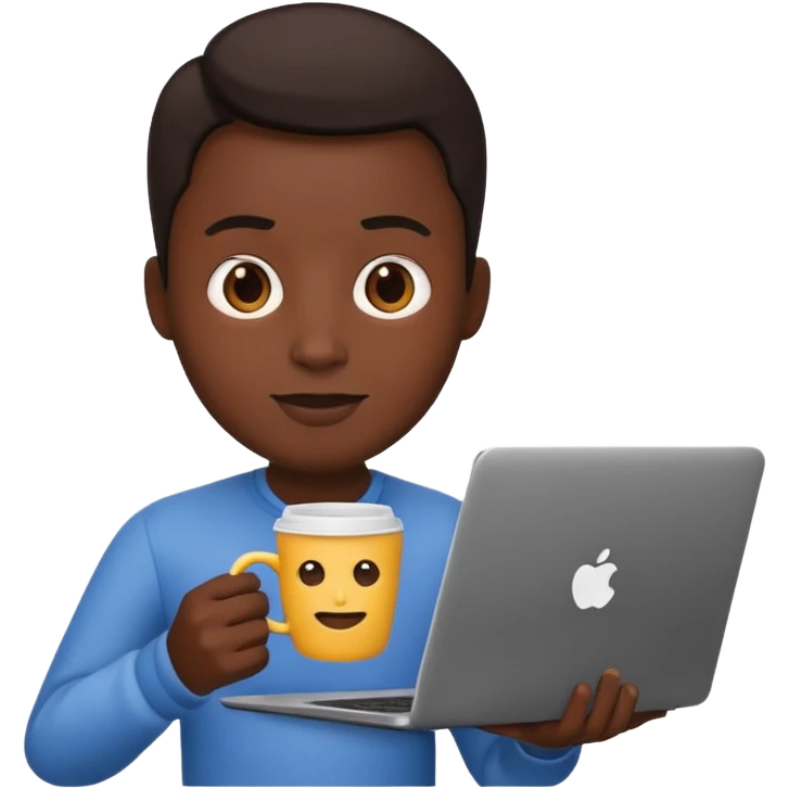 developer emoji, person with a coffee cup and laptop, black skin tone emoji