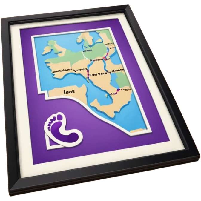 "Forty-two purple footsteps moving across a map inside an open house." emoji