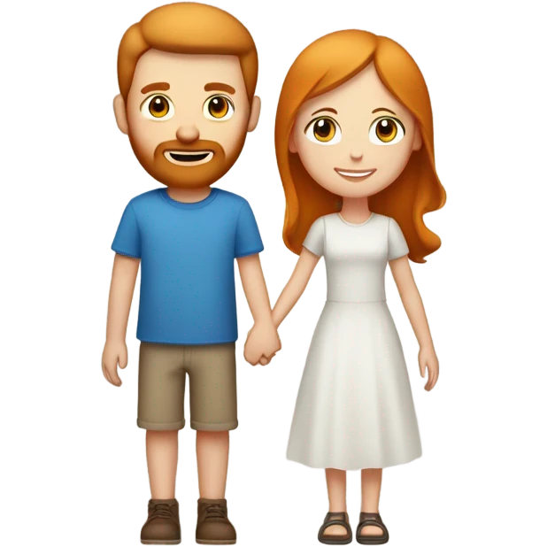 Man with ginger hair and blue eyes and a beard and girl with light/medium brown hair and blue eyes holding hands with heart in between them  emoji