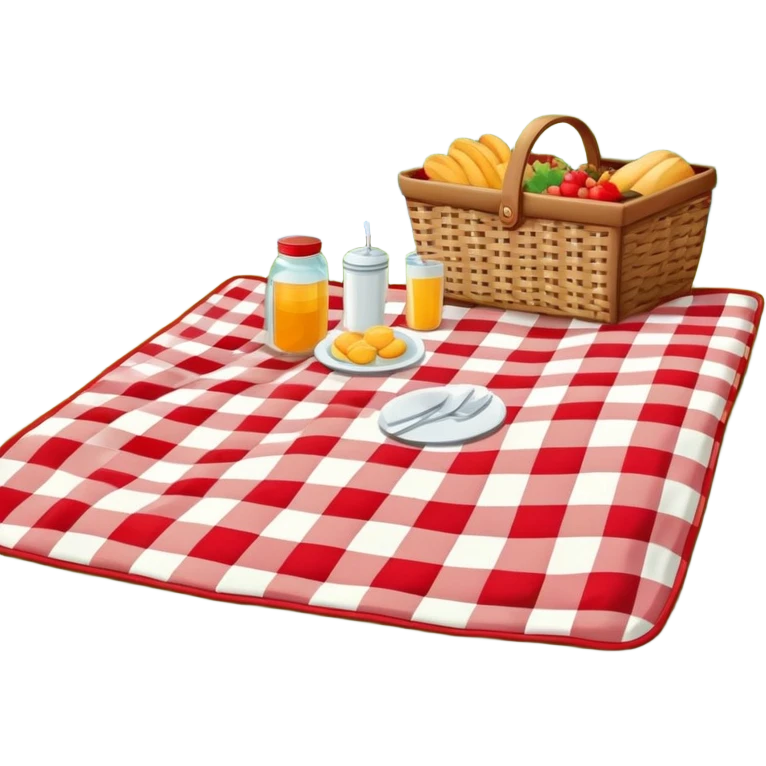 picnic blanket with food by a lake emoji