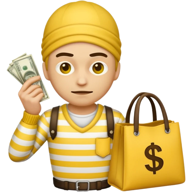 Make a robber emoji with yellow skin and white and yellow shirt with no mask emoji