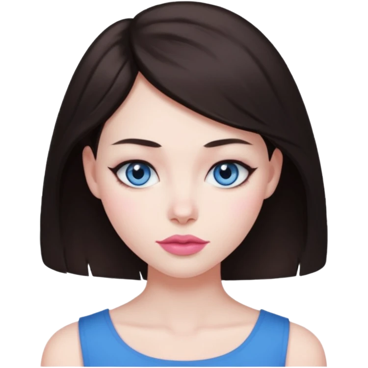 my hair is dark brown almost black, reaching my shoulder. the haircut is wolfcut, pretty lasher hut not thick. slightly pink lips. emoji