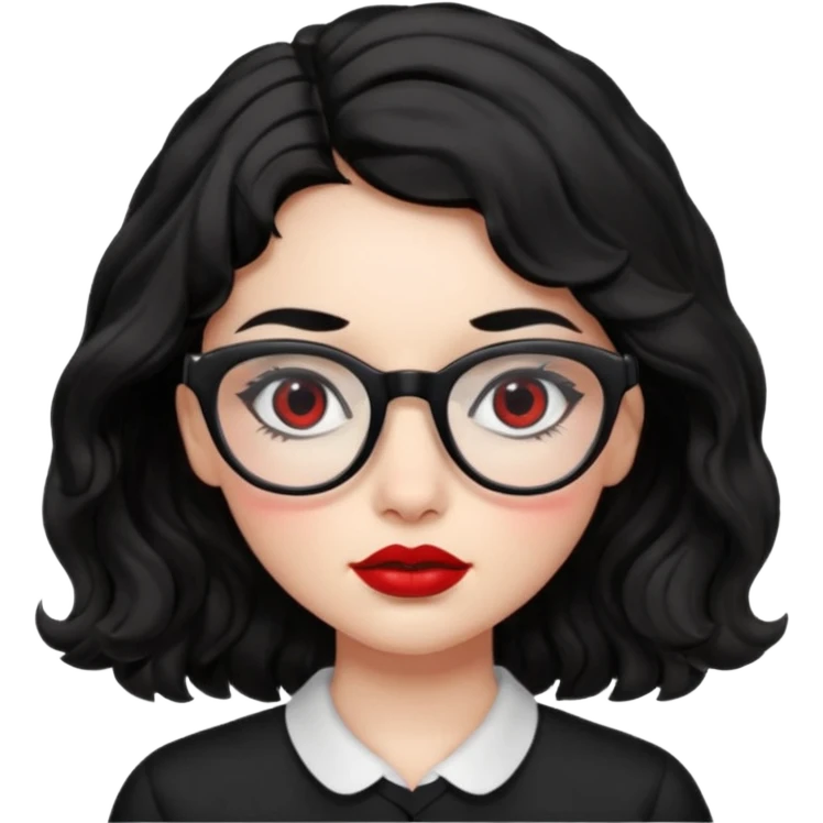 ואישוני עייים בצבע שחור, ואישוני עיננים בצבע שחורילדה עם שער שחור ארוך וגלי אבל לא יותר מידי מתולתל, אישונים שחורים, משקפיים,שפתיים אדומות ועסיסיות אבל לא יותר מידי,עם,לחיים עם הרבה סומק emoji