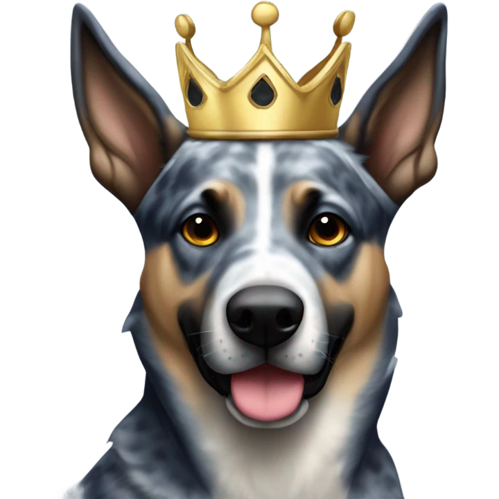 A malinois dark blue merle color with a crown on his head emoji