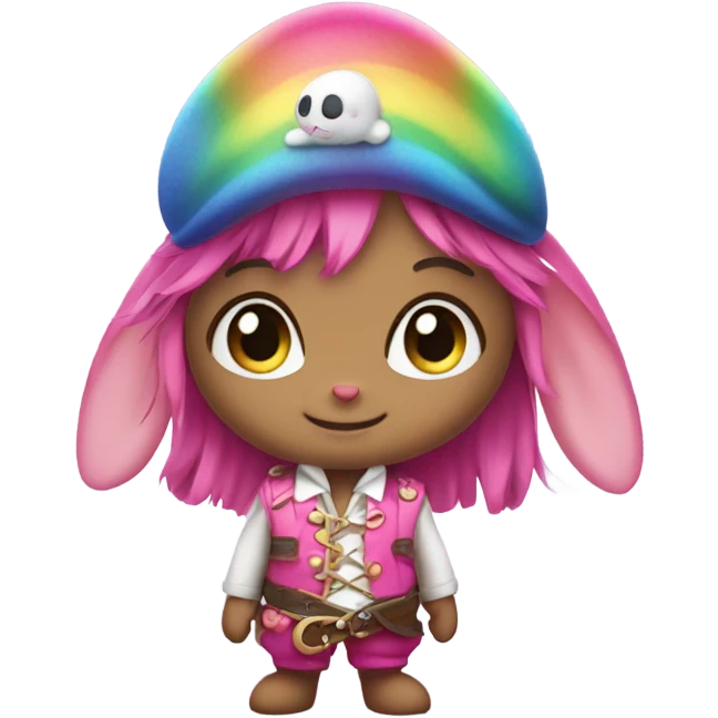 rainbow bunny with rainbow fishtail tail and big blue eyes wearing pink pirate clothes emoji