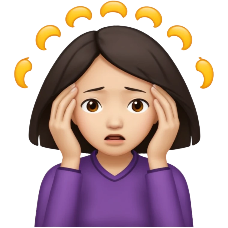 Asian woman agonizing over her head with her hands emoji