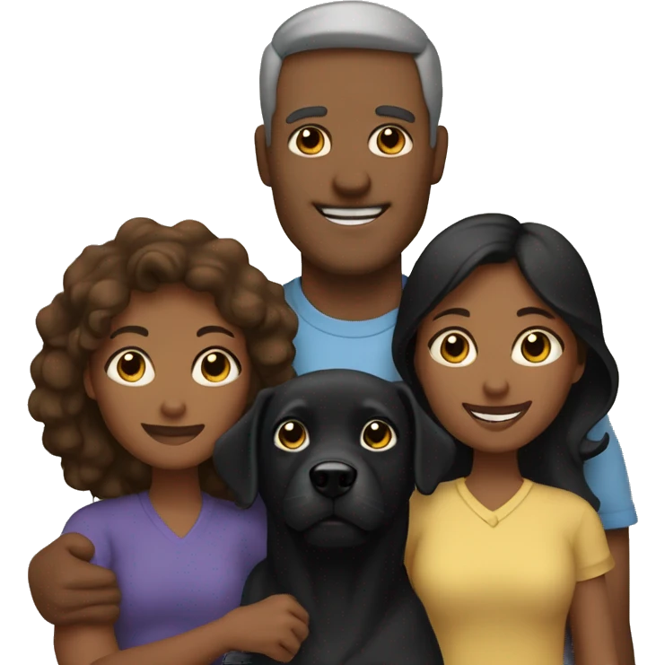 Family of father, mother, and daughter with their two black dogs emoji