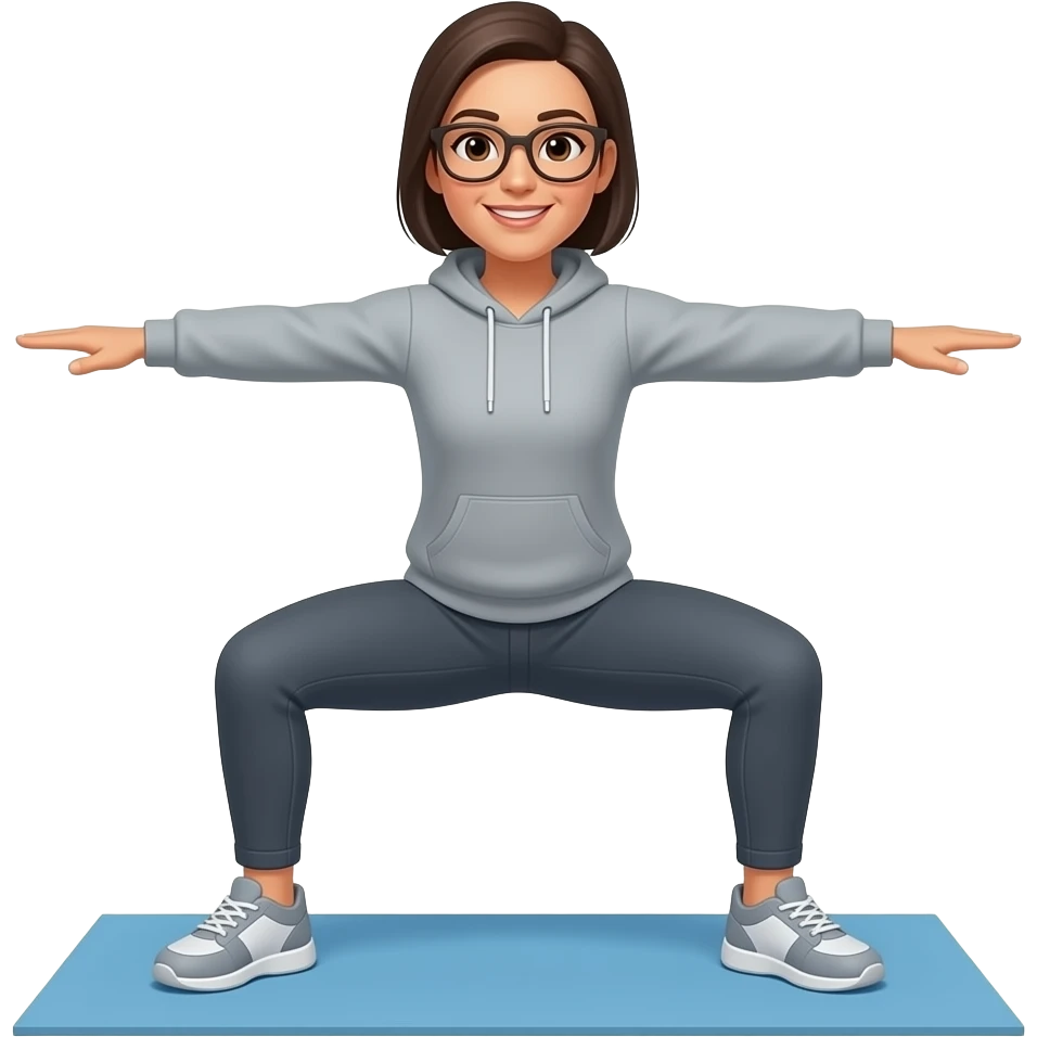 una mujer adulta haciendo ejercicio con sudadera emoji