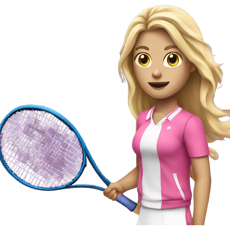 Tennis blonde girl in pink uniform with long hair and blue aye  emoji