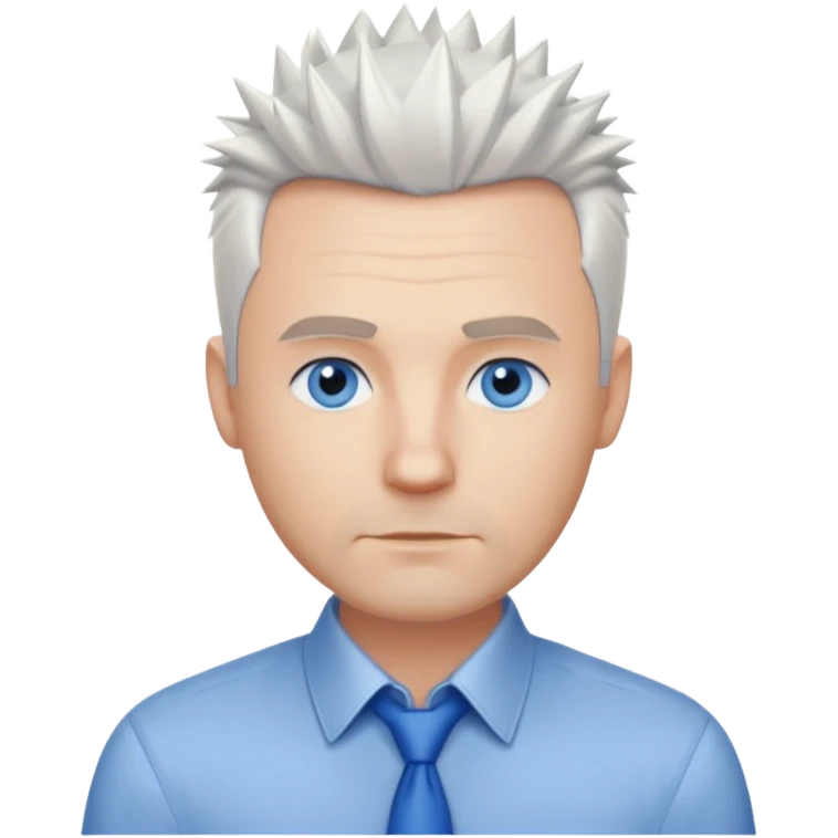 40 yr old white man short white spike hair dress shirt blue eyes no smile emoji