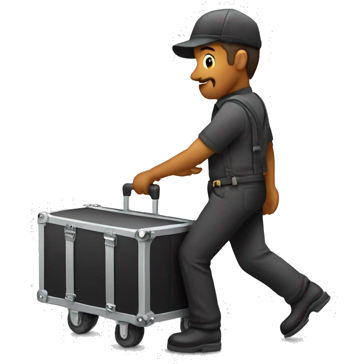 Stagehand pushing a road case on wheels with handles emoji