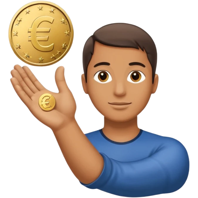 An open hand facing upwards holding a coin with a euro symbol in the center. The coin is placed slightly above the palm, symbolizing financial support or budget. emoji