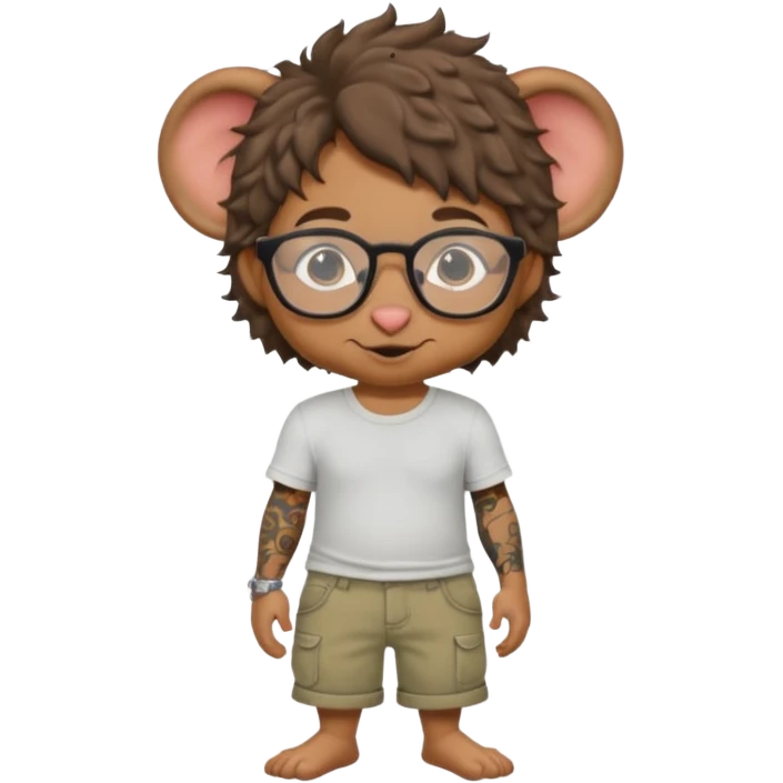 Rat with curly hair and glasses and tattoos and khaki shorts  emoji