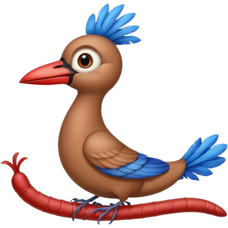 a bird jay wearing a lid, standing on a worm emoji
