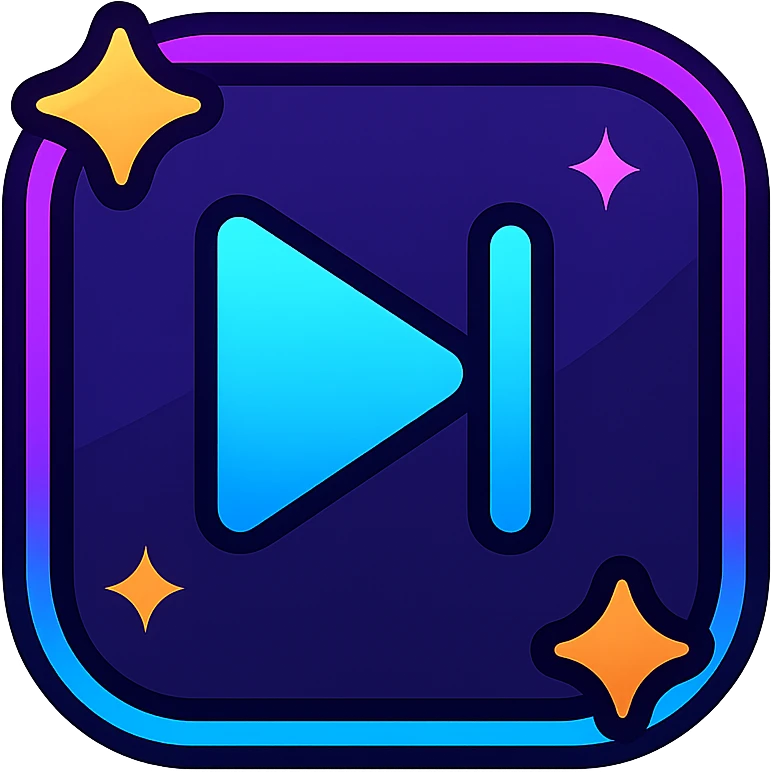 next song icon with dark purple, blue, and black base, bright accents, complex gradients, stars, bright neon border, modern clean next song symbol, glow and lighting effects, sophisticated futuristic icon style emoji