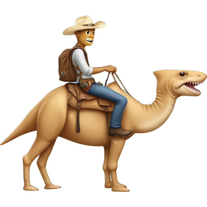 Shark with cowboy hat riding a camel emoji