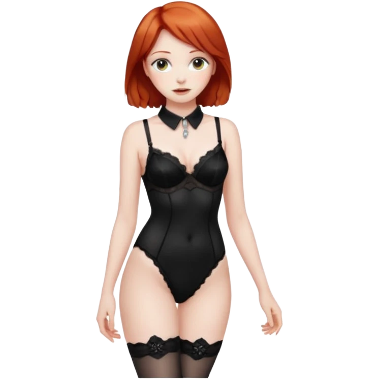 Рыжеволосая девушка в чёрном нижнем белье весь рост с ошейником emoji