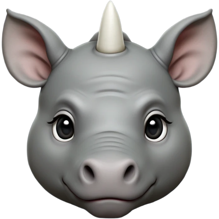 cinematic-noble-cute-young rhinoceros-portrait-emoji,slate-grey-hide-poised-and-regal,-with-a-massive,-powerful-build-and-a-thick,--deep-set-soulful-piercing-eyes,-simplified-yet-sharp-and-sophisticated-features,-highly-detailed,-large-black-eyes, white horn, front facing, zoomed out showing shoulders emoji