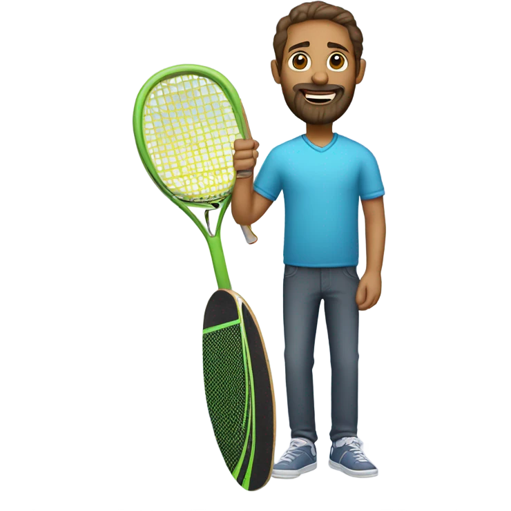 Dad with a beard and a skateboard and tennis racket  emoji