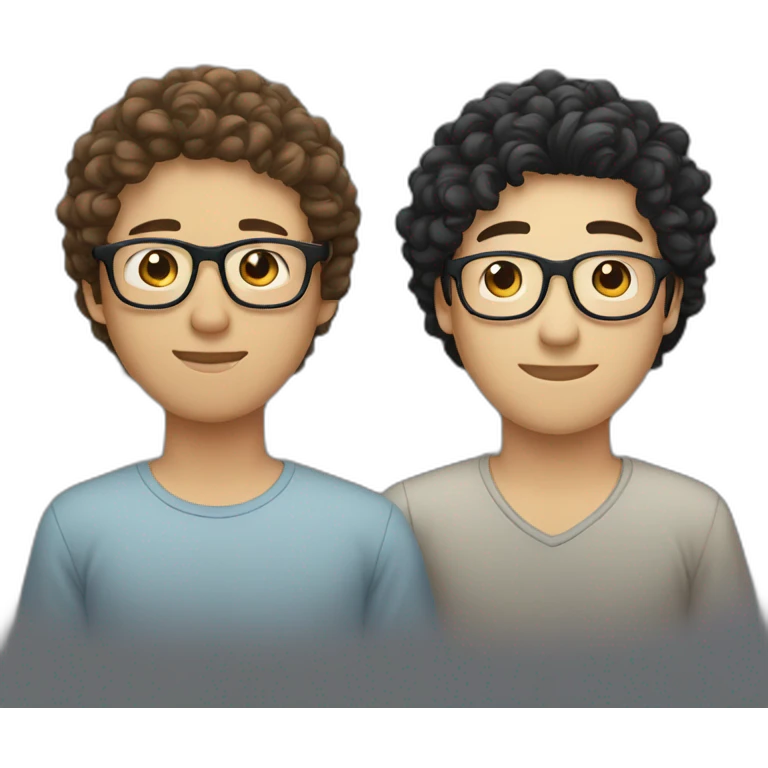 one asian guy and one dark haired white guy and one curly haired guy wearing glasses emoji