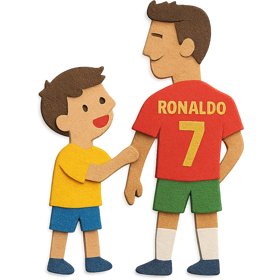rapaz a conhecer o Cristiano Ronaldo, paper craft style emoji