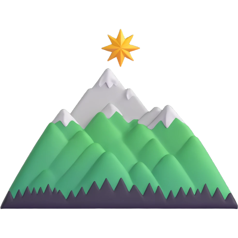 simple eight-pointed star with wide points, with only a basic mountain silhouette on it emoji