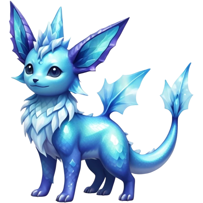 Shiny Sparkly Ethereal Nebula Exotic Colorful Vaporeon-Glaceon-Amaura-Aurorus-Fakémon-hybrid-creature (full body)  emoji