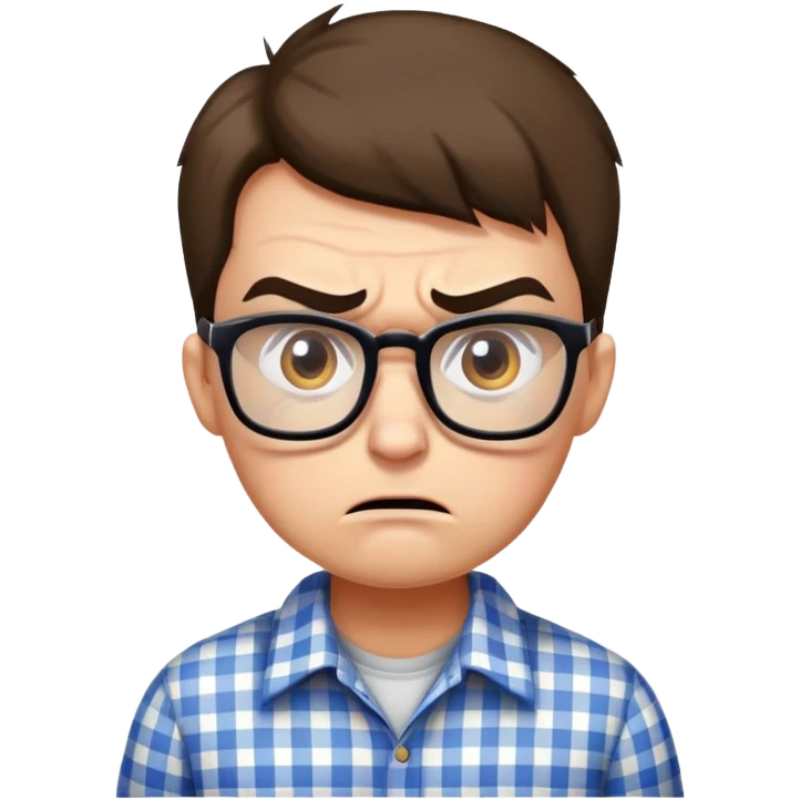 A rigid, tense person looking angry and slightly scared, wearing glasses and a checkered shirt emoji