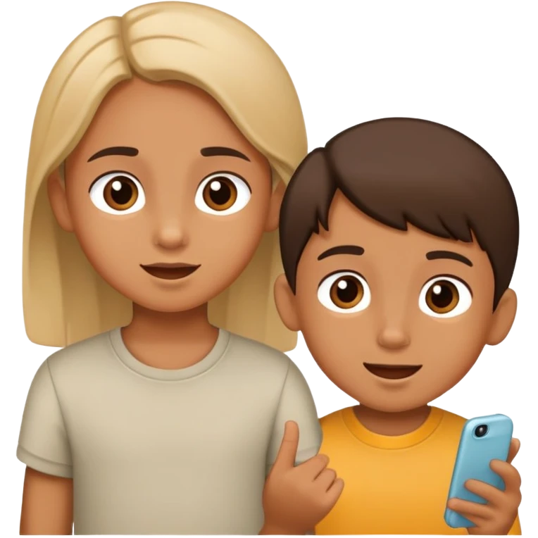 two children, one talking and one listening, friendly and expressive emoji